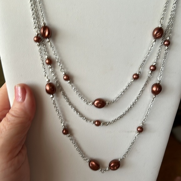 Multi strand, brown pearl necklace - Picture 2 of 4